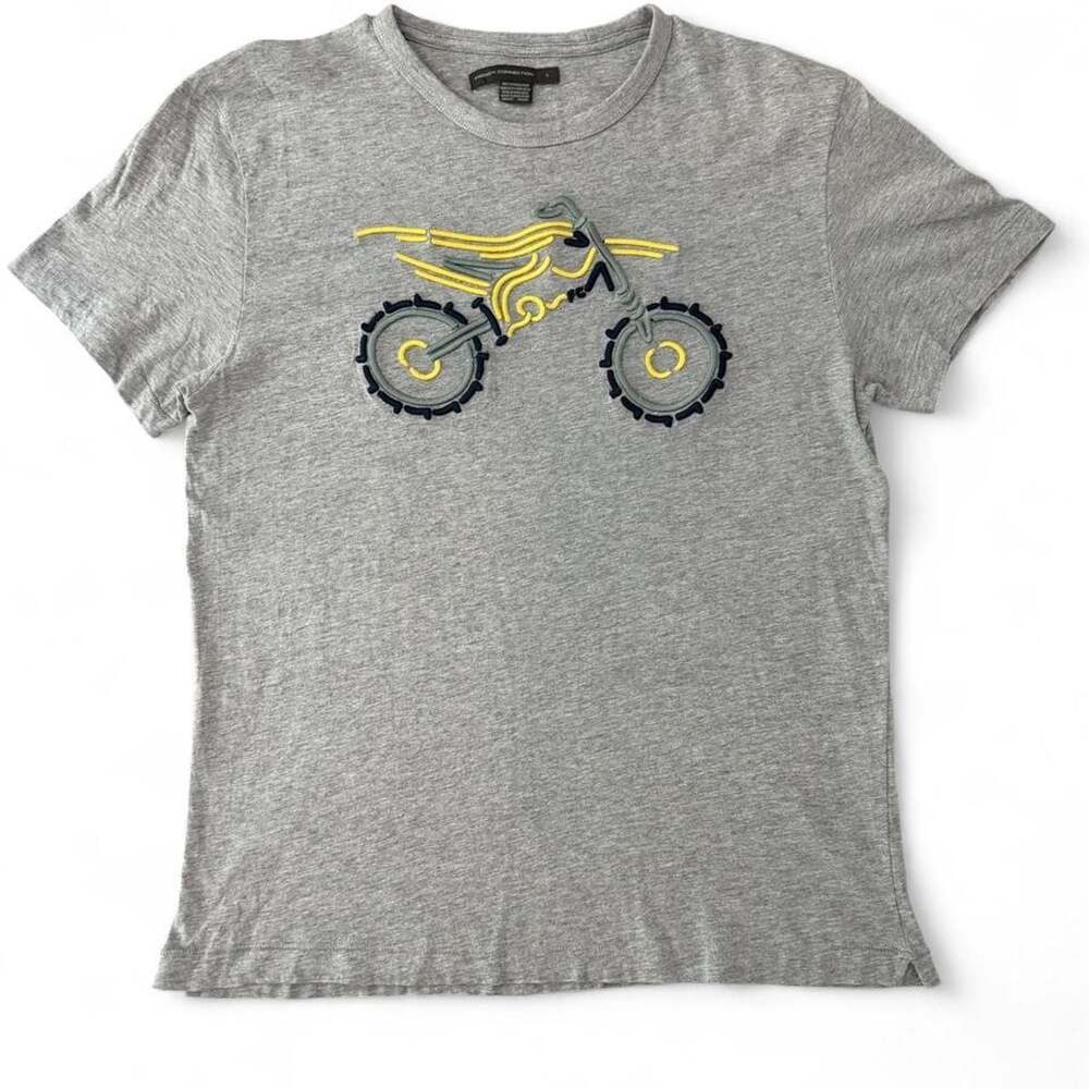 French Connection Men's Gray Motorcycle Embroidered T-Shirt